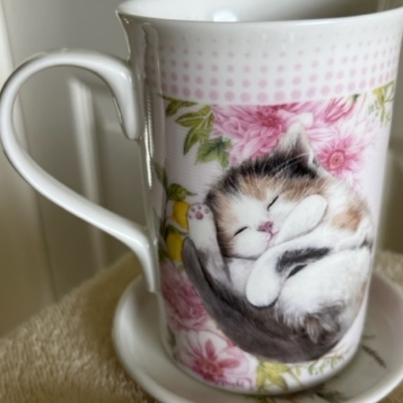 Adorable Kitten/Floral cup and saucer set - Picture 5 of 11